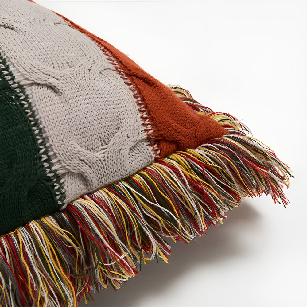 AuroraWeave Textured Knit Cushion in Colorful Autumn Hues